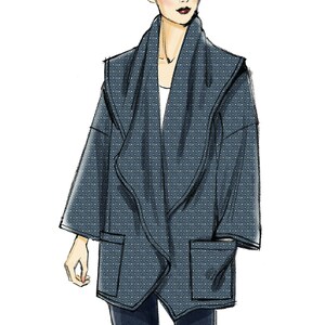 Patron de couture Vogue pour veste femme, veste à col châle, veste oversize, veste portefeuille, Vogue 8930, taille XS-M et L-XXL, FF non coupé image 4