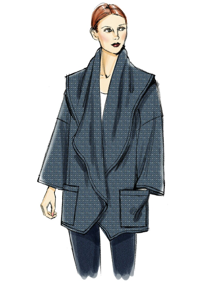 Patron de couture Vogue pour veste femme, veste à col châle, veste oversize, veste portefeuille, Vogue 8930, taille XS-M et L-XXL, FF non coupé image 4