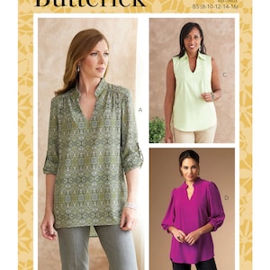 Easy Sewing Pattern for Women&#39;s Tops, Tank Top, Pullover Tops, Mandarin Collar Tops, Butterick 6801, Size 8-16 and 18W-24W, Uncut and FF