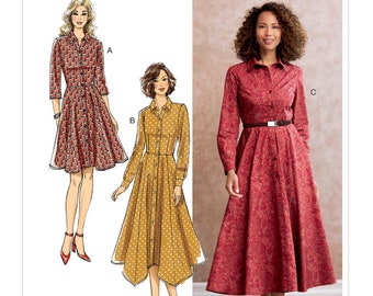 Patron de couture facile pour robe femme, robe ajustée et évasée, robe boutonnée sur le devant, tailles 6-14 et 14-22, Butterick 6702, non coupé et FF