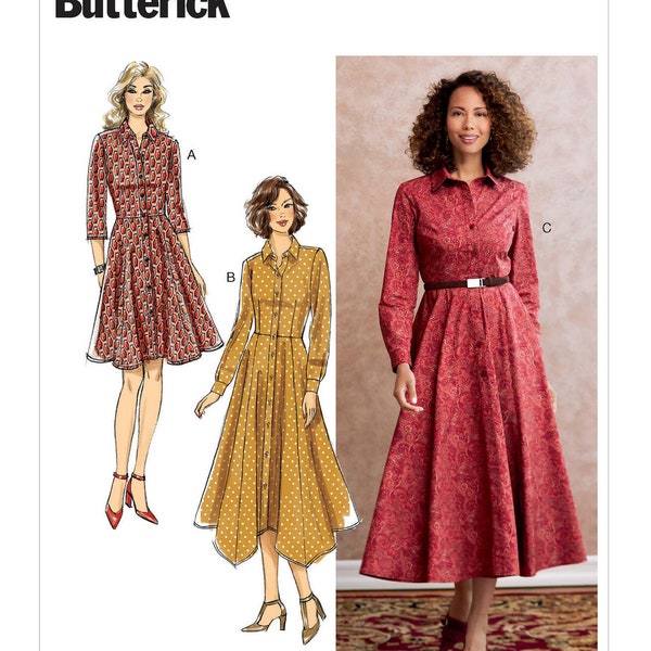 Easy Sewing Pattern for Womens Dress, Fit and Flare Dress, Button Front Dress, Size 6-14 and 14-22, Butterick 6702, Uncut and FF