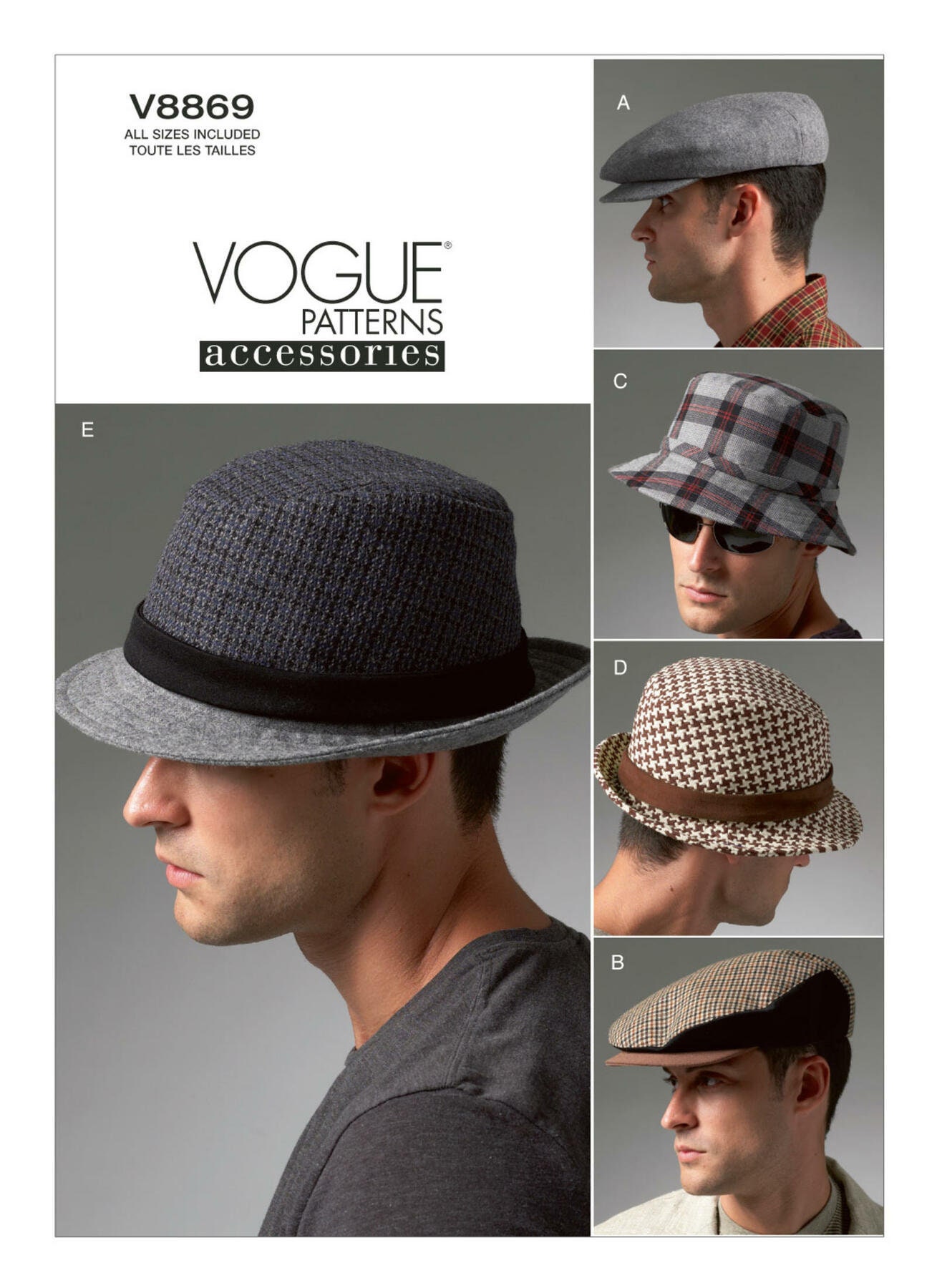 Vogue Sewing Pattern for Mens Hats, Ivy Cap, Newsboy Hat, Vogue