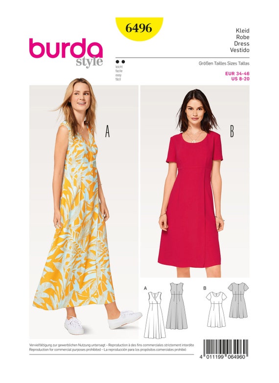 Sewing Pattern for Womens Dress, Maxi Dress, Summer Dress, Empire Waist  Dress, Sleeveless Dress, Burda 6496, Size 8-20, Uncut FF - Etsy