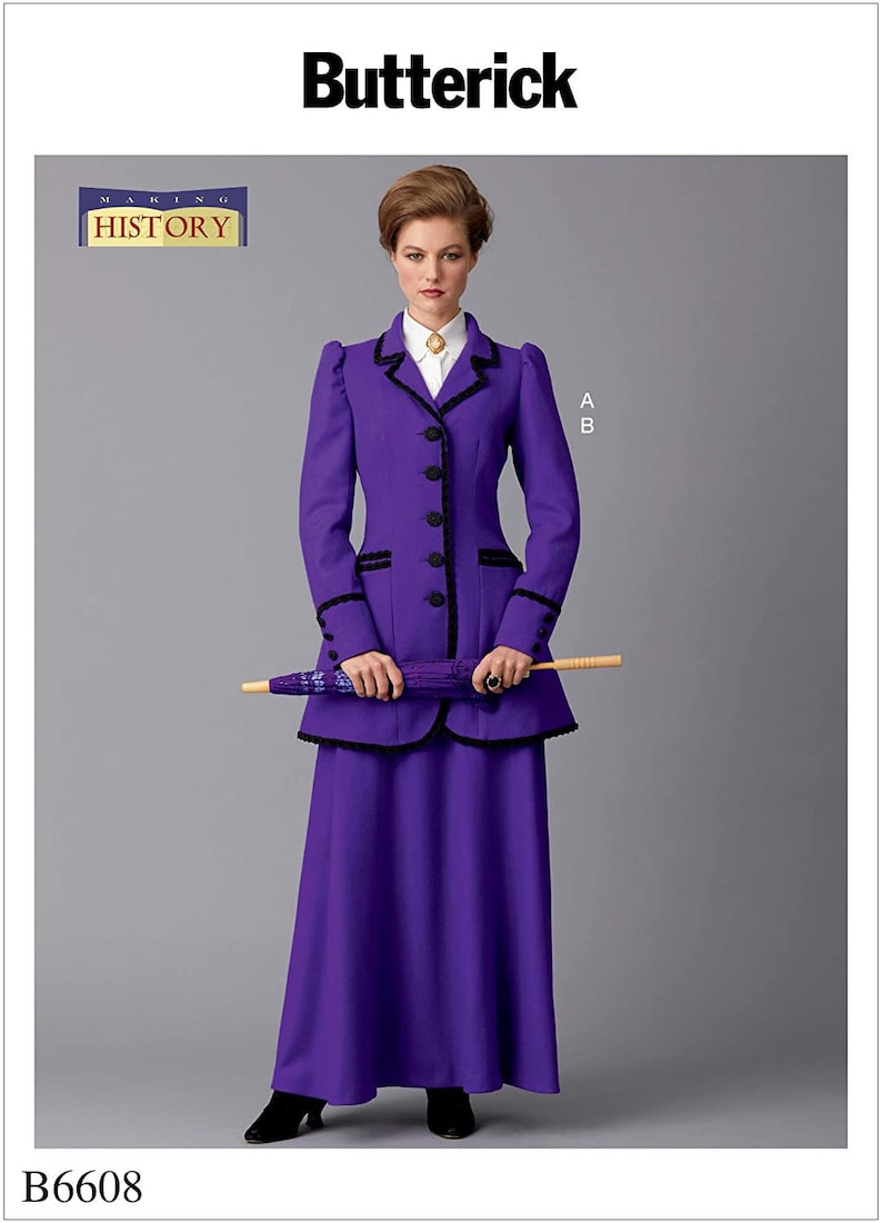 Edwardian Sewing Patterns- Dresses, Skirts, Blouses, Costumes     Sewing Pattern for Womens Costume Edwardian Jacket and Skirt Pattern Historical Costume Butterick 6608 Size 6-14 and 14-22 Uncut FF  AT vintagedancer.com