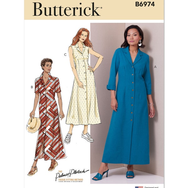 Sewing Pattern for Women's Dress, Shirt Dress, Summer Dress, Button Front Dress, Maxi Dress, V Neck Dress, Butterick 6974, Size 6-14 16-24