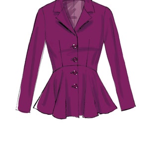 Sewing Pattern for Women's Peplum Jacket, Button Front Jacket, Collared ...