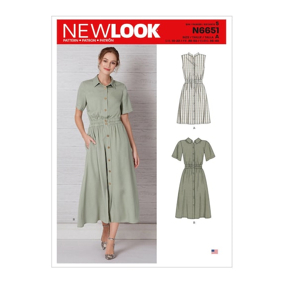 Sewing Pattern for Women's Dress, Shirt Dress, Button Front Dress,  Sleeveless Dress, Collared Dress, New Look 6651, Size 10-22, Uncut FF - Etsy