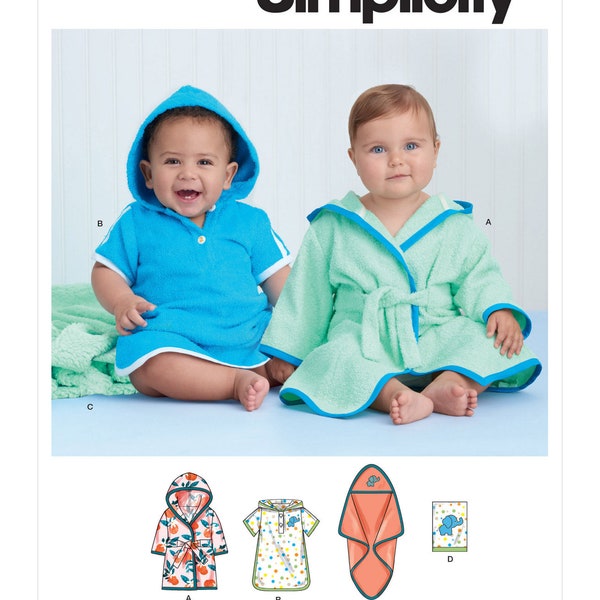 Sewing Pattern for Baby Girl or Boys Robe, Blanket, and Hooded Towel, Baby Robe, Bath Set, Simplicity 9483, Size XXS-L, Uncut