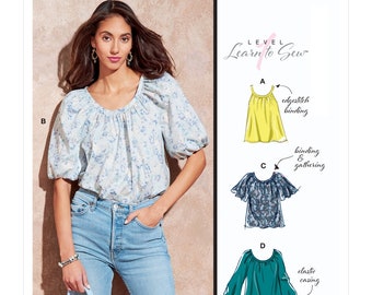 Easy Sewing Pattern for Womens Tops, Tank Top, Puff Sleeve Tops, Long Sleeve Tops, Learn to Sew McCalls 8256, Size XS-XXL, Uncut FF