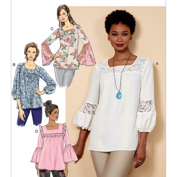 Sewing Pattern for Women's Tops, Long Sleeve Tops, Bell Sleeve Tops, Pullover Tops, Womens Tunic, Butterick 6518, Size 6-14 14-22, Uncut FF