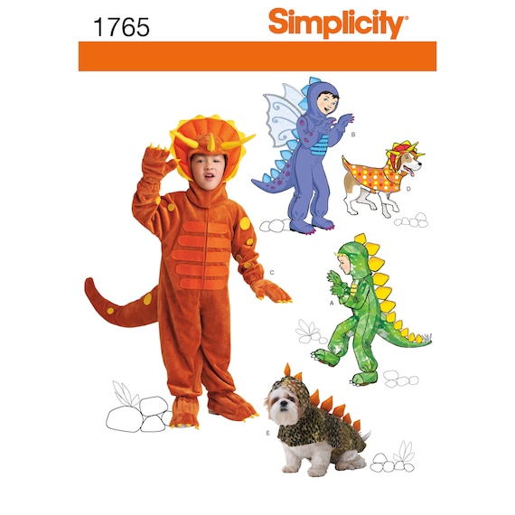 Sewing Pattern for Childrens and Dog Dinosaur Costume, Halloween Costumes, Toddler Costumes, Simplicity 1765 0860, Size 3-8, Uncut FF