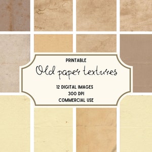 12 Texturas de papel antigas, imprimíveis, pacote de papel digital, uso comercial