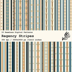 10 Papel digital sin costuras Regency Stripes, Fondo clásico, Estilo elegante, Papel digital de uso comercial, Elegancia para diseño y artesanías