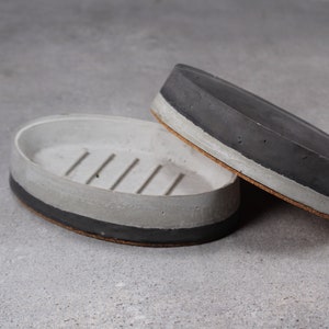 Nordic concrete soap dish | Oval two-tone cement holder | Scandinavian bathroom tray | Minimalist industrial decor