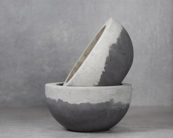 Two Tone Concrete Bowl, Grey Charcoal Decorative Dish, Modern Minimalist Fruit Basin | FLOW COLLECTION
