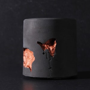 Brutalist Concrete Pen And Pencil Holder, Charcoal Copper Office Desk Organizer | VOLCANO COLLECTION