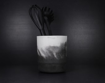 Two Tone Concrete Utensil Holder, Charcoal White Wine Chiller, Modern Kitchen Organizer | FLOW COLLECTION