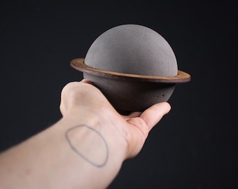 Saturn Concrete Bookend, Minimalist Planet Sphere, Architectural Desk Decor | WOOD COLLECTION