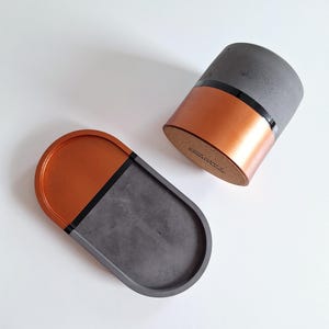 Masculine concrete desk set | Pen holder + tray | Gift for men | Copper accent | Charcoal office decor | MASCULINE SERIES