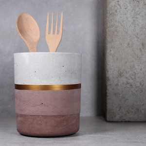 SKANDINAVISCHES Beton-Küchenutensil | Braun Beton Utensilienhalter | Nordischer Zementtopf | Moderne Küchendekoration