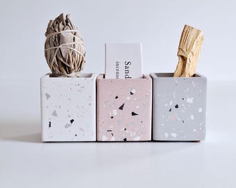 Terrazzo Concrete Holder: Square Minimalist Organizer, Soft Feminine Decor