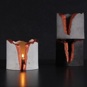 LAVA concrete candle holder | Grey beton tealight holder | Charcoal copper holder | Cement candle | Industrial home decor