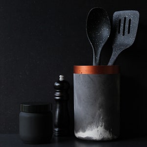 LAVA charcoal concrete crock | Marble copper utensil holder | Nordic stone pot | Scandinavian kitchen organizer