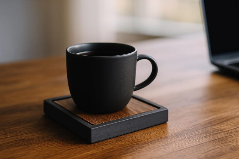 Square Concrete Wood Coasters, Nordic Minimalist Trays, Versatile Desk ...
