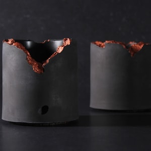 Lava Concrete Pen & Tealight Holder: Charcoal Copper Desk Decor
