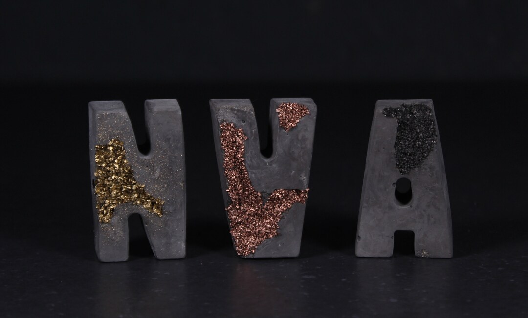 Raw Letters Hidden Treasure Concrete Alphabet, Raw Stone Letters & Metallic Core ...