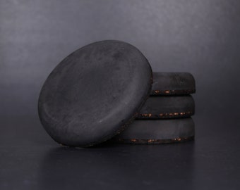Brutalist Concrete Coasters, Charcoal Stone Drink Holder, Desk Protector, Set Of 4 | EIGHTPLUSE STUDIO