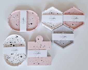 Dream concrete tray | Oval terrazzo tray | Jewelry cement display | Candle plate | Feminine decor