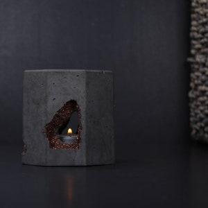 Geode Concrete Pen & Tea Light Holder: Charcoal Copper Decor
