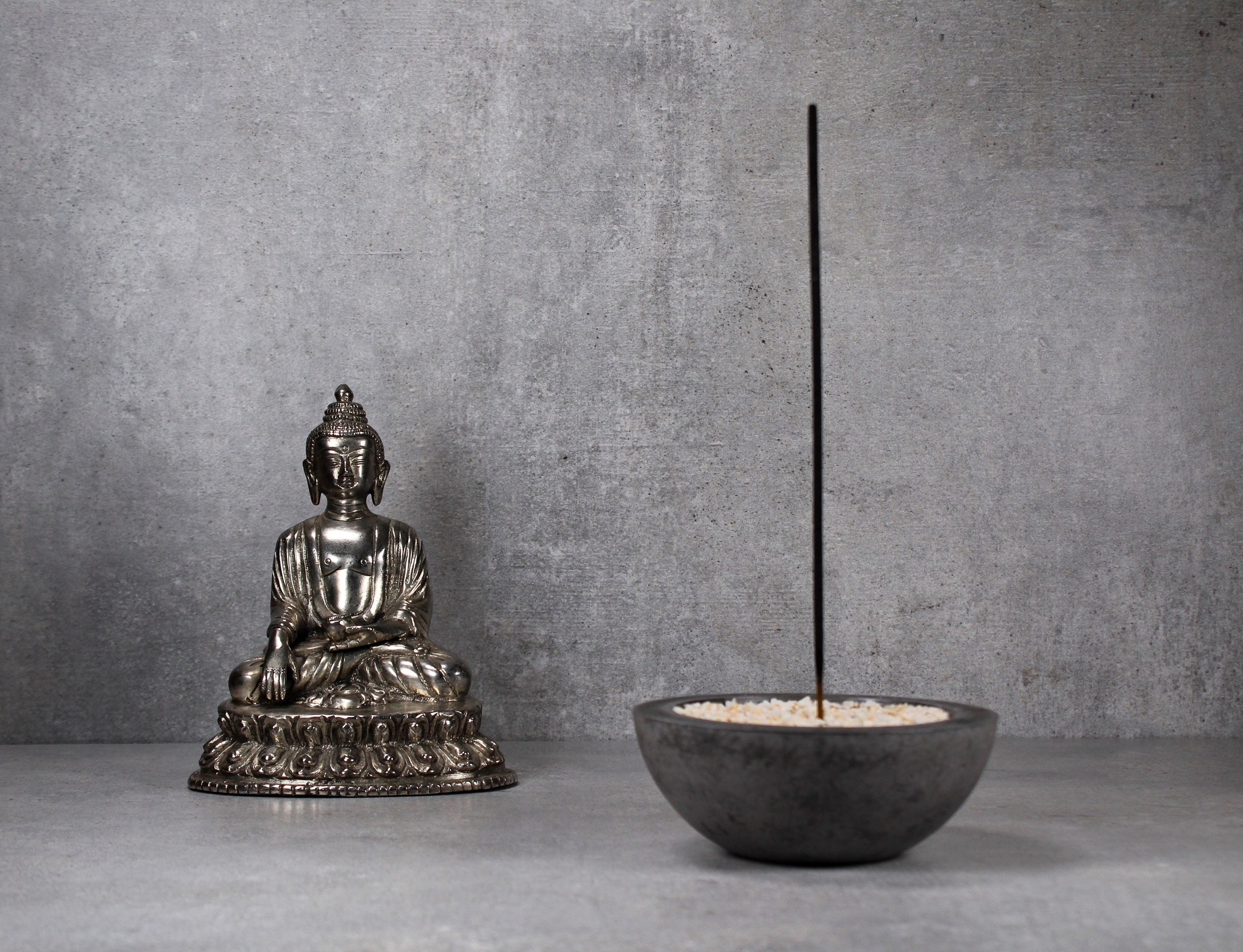 Charcoal Concrete Incense Bowl Handmade Minimalist Ritual Set