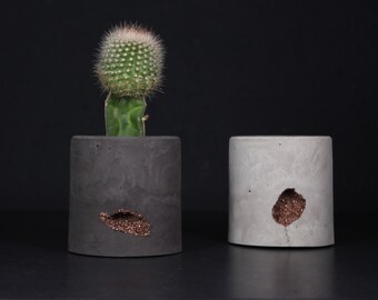 Cracked Stone Concrete Pot, Small Succulent Planter, Brutalist Charcoal Grey Vase | GEODE COLLECTION
