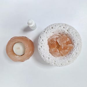 Himalaya Lavastein-Diffusor-Set für ätherisches Öl: Weiße Betonschale, Aromatherapie-Geschenk