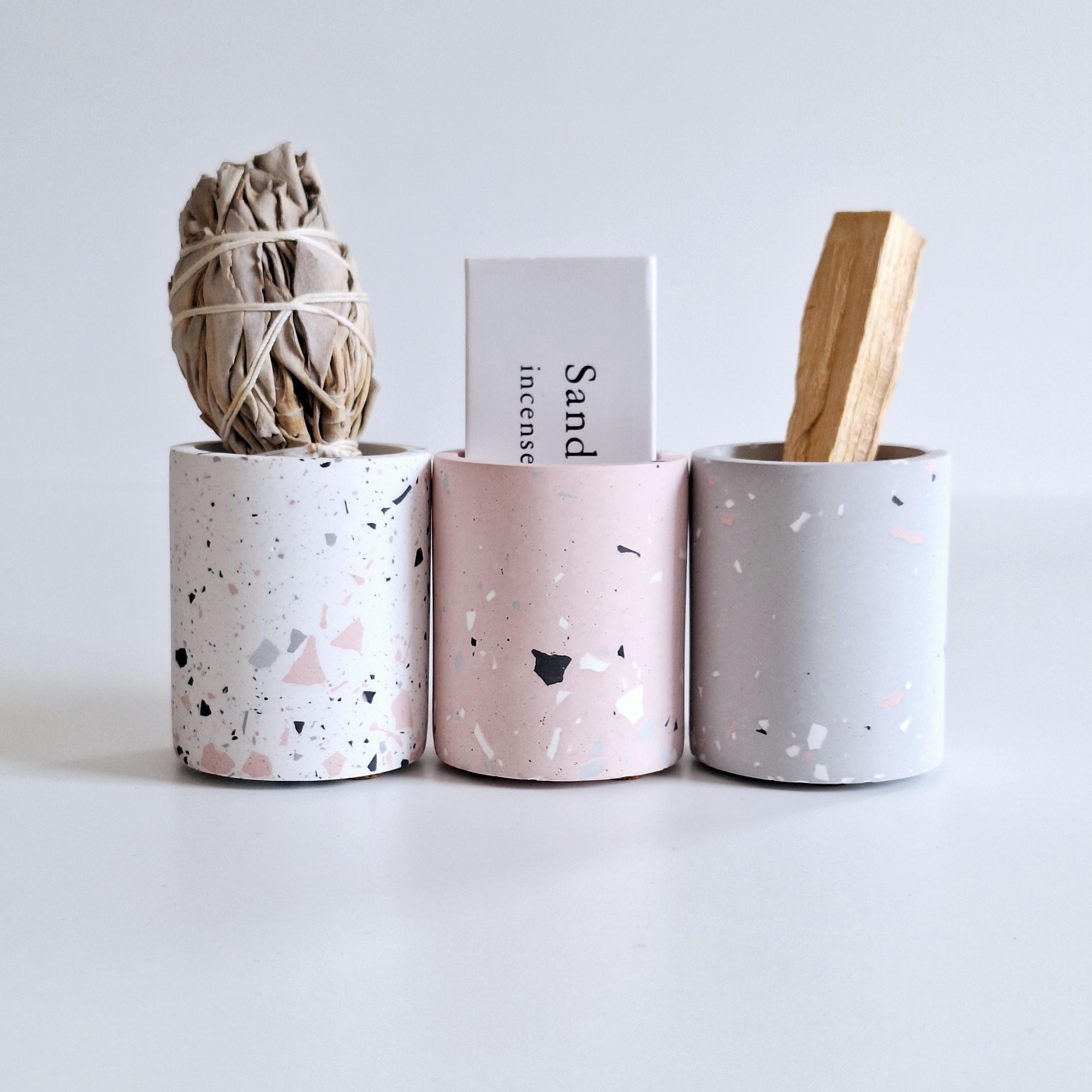 Terrazzo Concrete Holder: Round Minimalist Organizer, Soft Feminine Decor