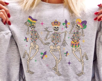 Funny Mardi Gras Skeleton Sweatshirt, Louisiana Party Crewneck