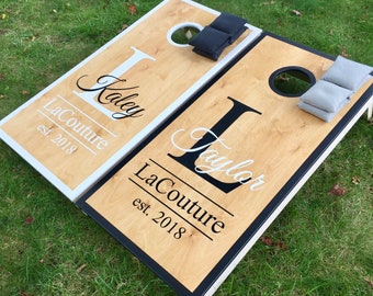 Wedding Cornhole Boards - Pro Quality, Wedding Cornhole, Monagrammed Cornhole, Hand Painted, Customized Cornhole, Baggo