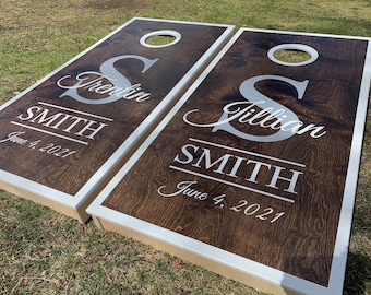 Wedding Cornhole Boards: Personalized Monogrammed Baggo Set