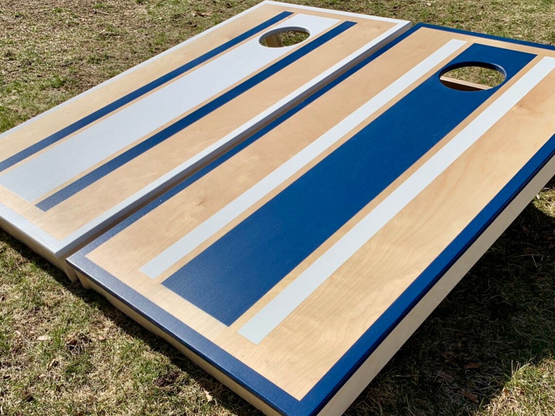 Premium Brown and Blue Striped Cornhole Boards