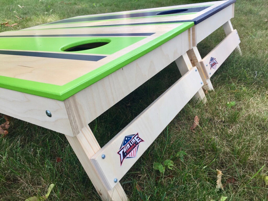 Vibrant Multi-Color Neon Striped Cornhole Boards