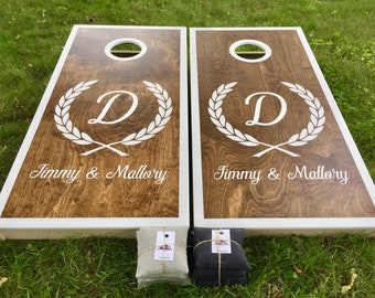 Monogrammed Wedding Cornhole Boards: Hand Painted, Pro Quality