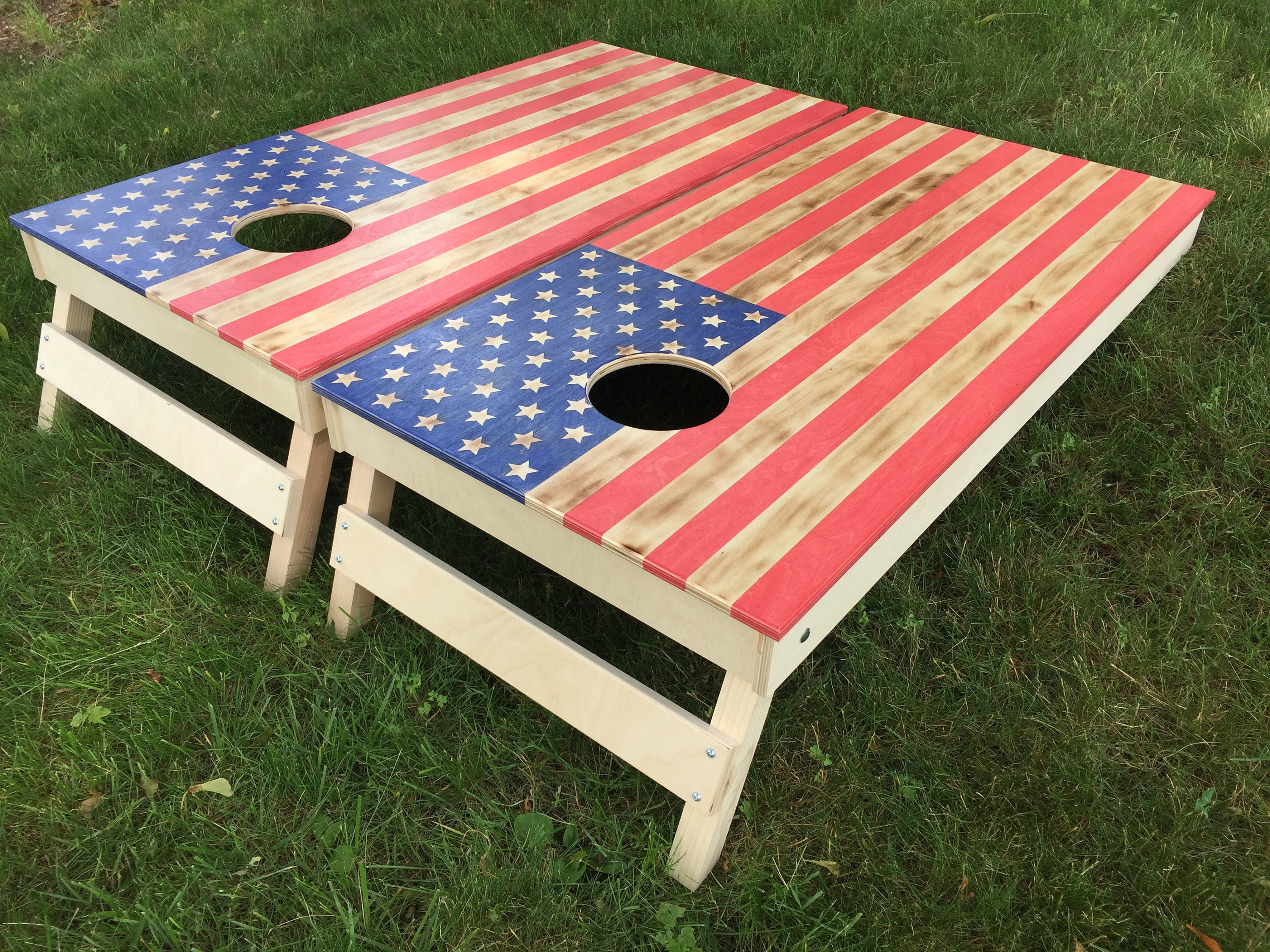 Distressed American Flag Cornhole Boards Patriotic Cornhole Etsy