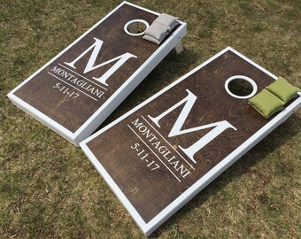 Wedding Cornhole Boards - Wedding Cornhole, Monagrammed Cornhole, Hand Painted Boards, Customized Cornhole, Custom Bag Toss, Marriage Baggo
