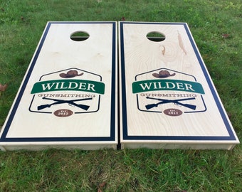 Custom Logo Cornhole Boards: Hand-Painted Bag Toss Game