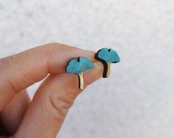 Ginkgo earrings, unique ginkgo earrings, wooden ginkgo earrings, nature earrings, plant earrings, anniversary gift