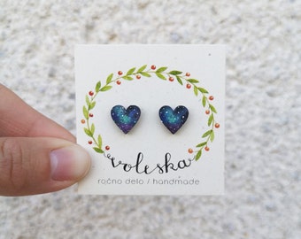 Galaxy wooden earrings, unique earrings, cosmos earrings, space earrings, handpainted earrings, anniversary gift, unique jewelry