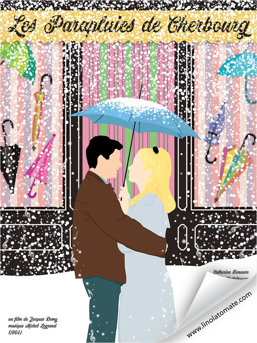 Les PARAPLUIES DE CHERBOURG, l’affiche revisitée par Lino la Tomate