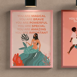 Inspirerande väggkonst, sjöjungfruväggkonst, feministisk väggkonst, feministisk konsttryck, tjejkraftkonst, stärkande konsttryck, flickbarnrum bild 1